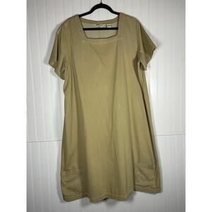 VTG 90's Orvis Size XL beige, green Square Neck Minimalist Sundress 100% Cotton